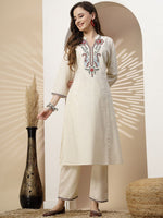Ivory Linen Designer A-Line Kurta With Palazzo For Women