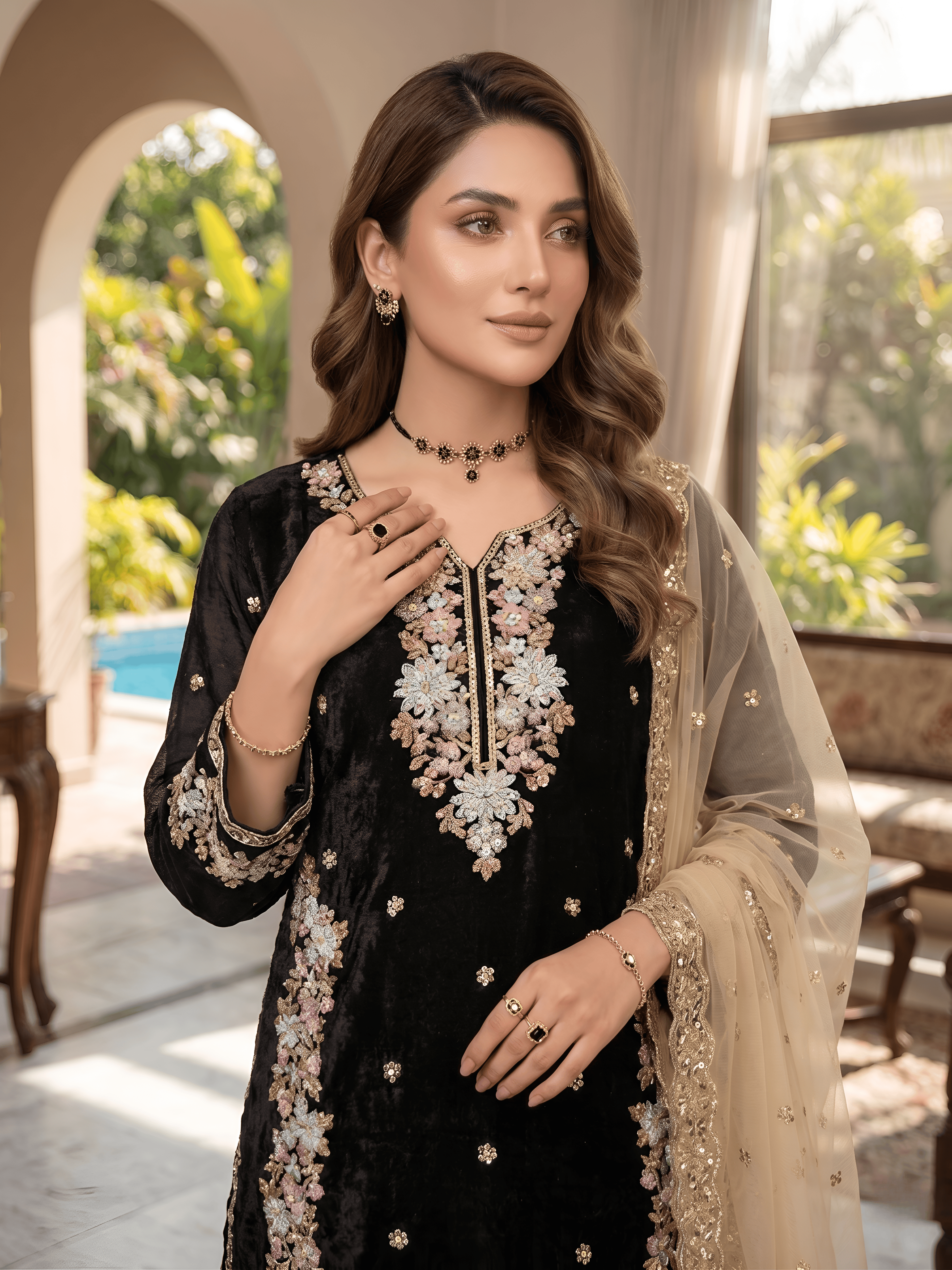 Fendi Silk Embroidered Designer Kurta Pant Set with Dupatta for Women