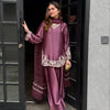 Natural Crepe Silk Embroidered Kurta with Farshi Pant & Dupatta Set for Women