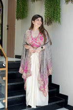 Indowestern Three Piece Dhoti Set with Bandhani Print Shrug for Women