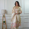 Ivory Assam Silk Embroidered Kurta with Pant & Dupatta Set for Women