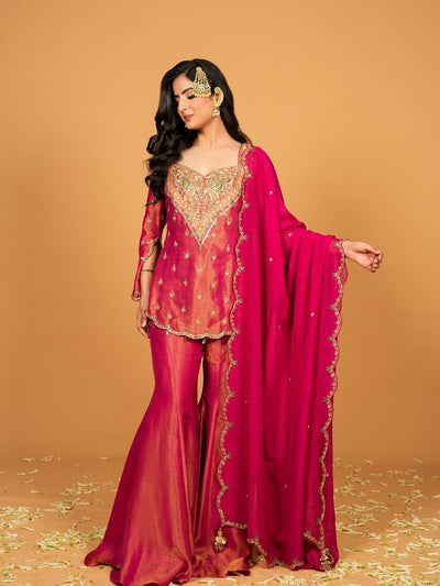 Designer Simar Silk Embroidered Sharara Set with Dupatta for Women