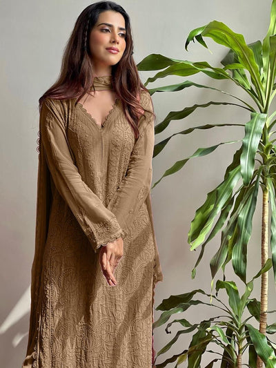 Georgette Chikankari Embroidery Kurta with Pant & Dupatta Set for Women