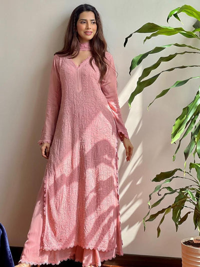 Georgette Chikankari Kurta Pant Set for Women