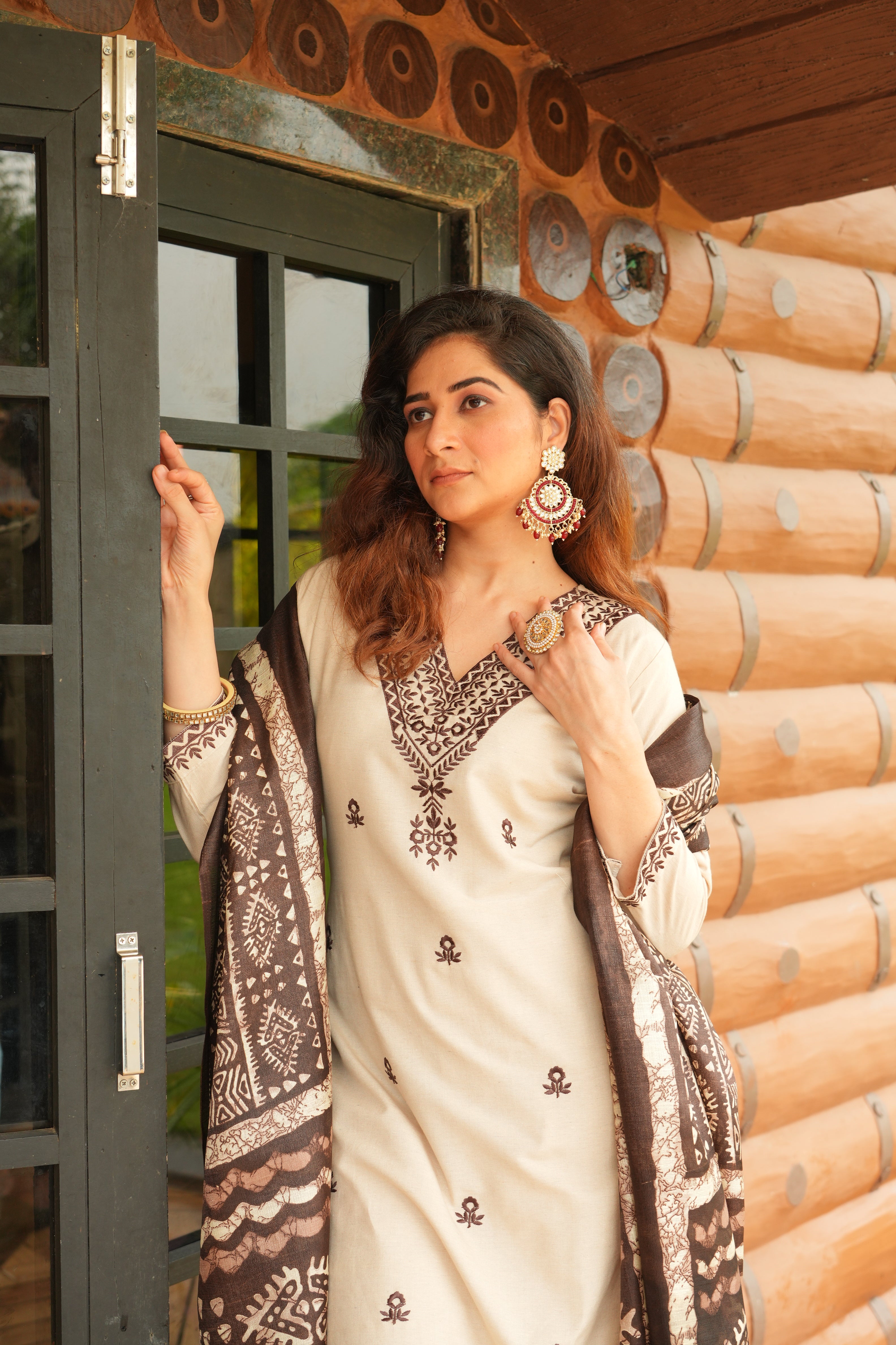 Women's  Cotton Embroidered Kurta with Pant & Dupatta