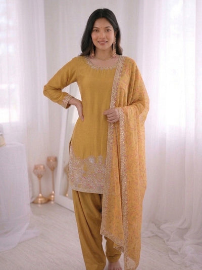 Women's  French Crepe Silk Farshi Suit Set with Digital Print Dupatta