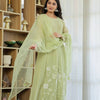 Women's Chanderi Silk Floral Embroidered Kurta Set with Organza Dupatta