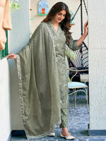 Rayon Printed Kurti Pant Set With Cotton Blend Dupatta For Women