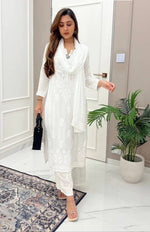 Premium  Maslin Embroidered Kurti Set with Palazzo & Dupatta for Women