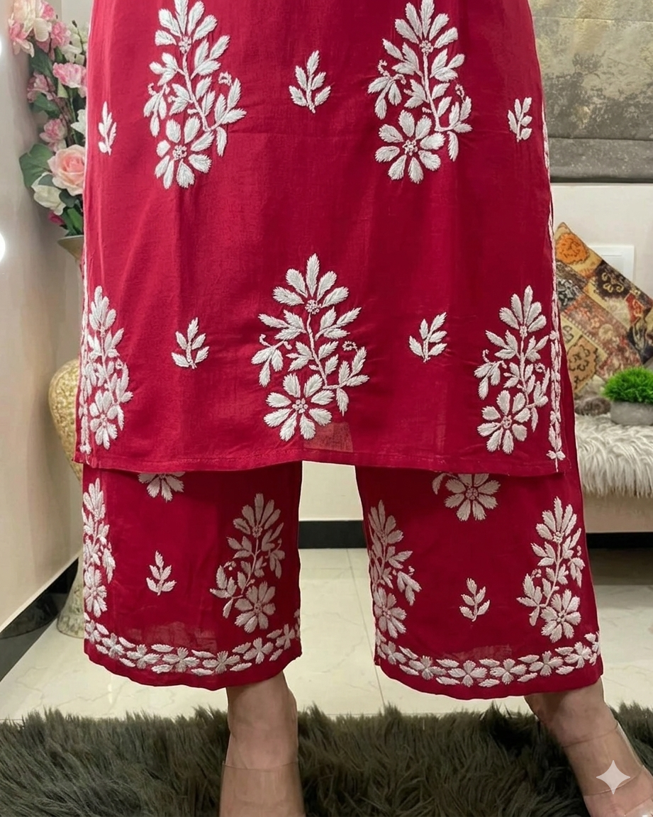 Rayon Cotton Chikankari Embroidery Kurta with Palazzo for Women