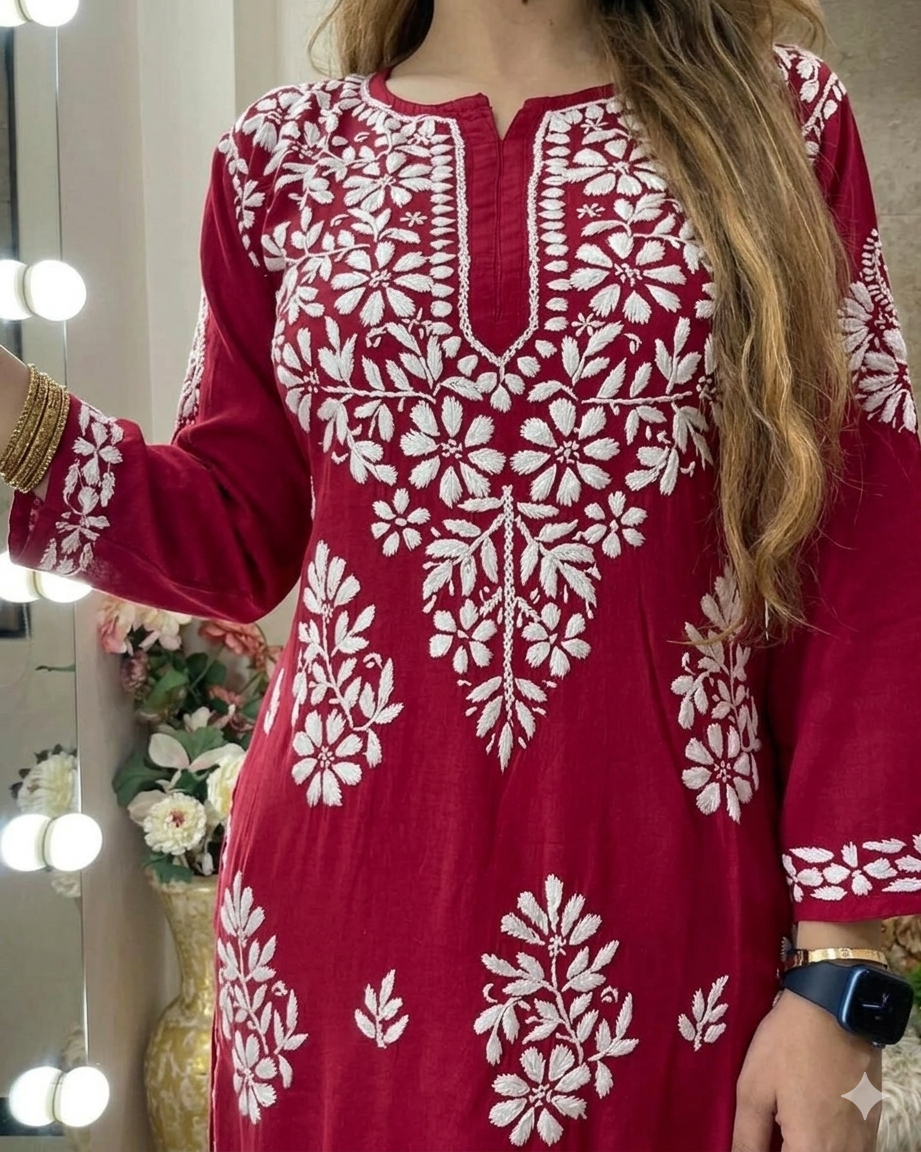 Rayon Cotton Chikankari Embroidery Kurta with Palazzo for Women