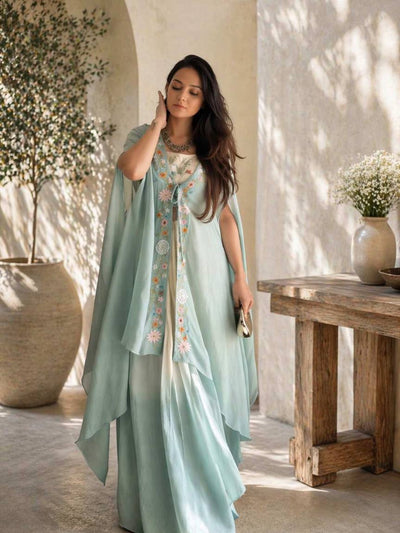Banglory Silk Embroidered Lehenga, Blouse & Shrug Set for Women