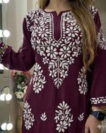 Rayon Cotton Chikankari Embroidered Kurta Palazzo Set for Women