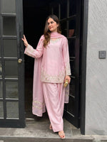 Embroidered Sequence Kurta Farshi Pant Dupatta Set for Women